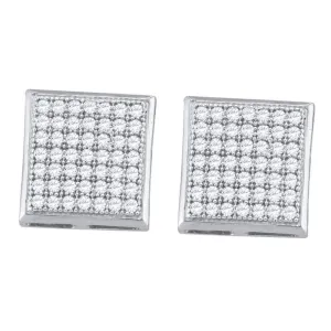 10K White Gold Round Diamond Square Cluster Earrings 1/3 Cttw