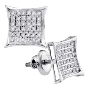 10K White Gold Round Diamond Square Cluster Earrings 1/4 Cttw