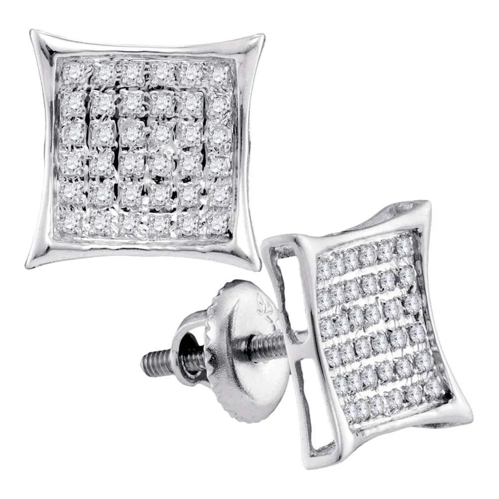 10K White Gold Round Diamond Square Cluster Earrings 1/4 Cttw
