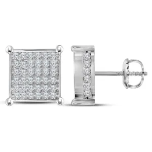 10K White Gold Round Diamond Square Cluster Stud Earrings 1-1/2 Cttw