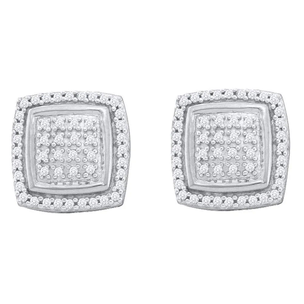 10K White Gold Round Diamond Square Frame Cluster Earrings 1/3 Cttw