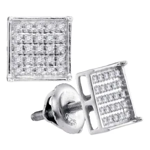 10K White Gold Unisex Round Diamond Square Cluster Stud Earrings 1/6 Cttw