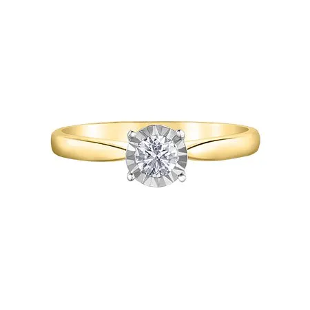 10K Yellow Gold (0.25ct) Diamond Illusion Setting Solitaire Engagement Ring