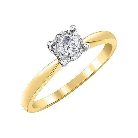 10K Yellow Gold (0.25ct) Diamond Illusion Setting Solitaire Engagement Ring