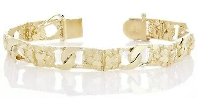 10k Yellow Gold Cuban Nugget Bracelet 7" 9mm 17 grams