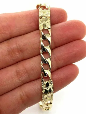 10k Yellow Gold Cuban Nugget Bracelet Link 7.5" 6.5mm 11 grams