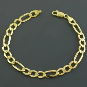 10K Yellow Gold Delightful 9" 2mm Hollow Figaro Chain Bracelet