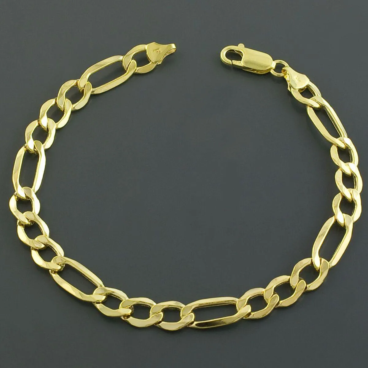 10K Yellow Gold Delightful 9" 2mm Hollow Figaro Chain Bracelet