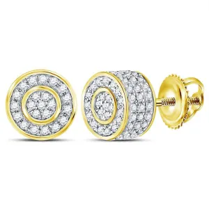 10K Yellow Gold Mens Round Diamond 3D Cluster Stud Earrings 3/4 Cttw
