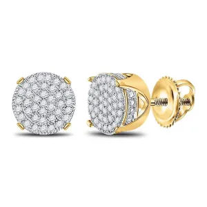 10K Yellow Gold Mens Round Diamond Circle Cluster Stud Earrings 1/4 Cttw
