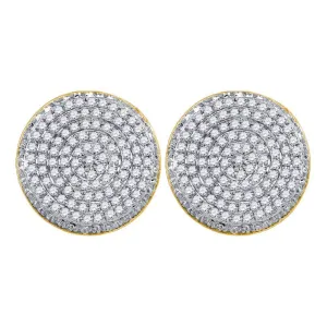 10K Yellow Gold Mens Round Diamond Circle Cluster Stud Earrings 5/8 Cttw