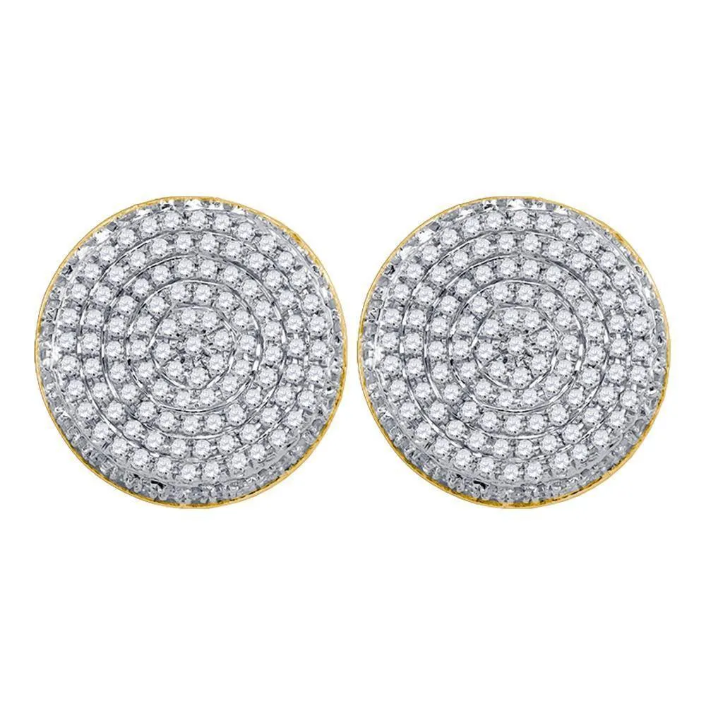 10K Yellow Gold Mens Round Diamond Circle Cluster Stud Earrings 5/8 Cttw
