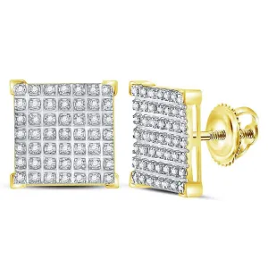 10K Yellow Gold Mens Round Diamond Square Cluster Earrings 1/3 Cttw