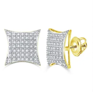 10K Yellow Gold Mens Round Diamond Square Kite Cluster Stud Earrings 1/3 Cttw