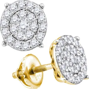 10K Yellow Gold Round Diamond Cindy's Dream Cluster Earrings 1.00 Cttw