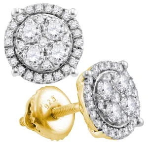 10K Yellow Gold Round Diamond Circle Cluster Earrings 3/4 Cttw