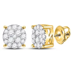 10K Yellow Gold Round Diamond Circle Cluster Earrings 5/8 Cttw