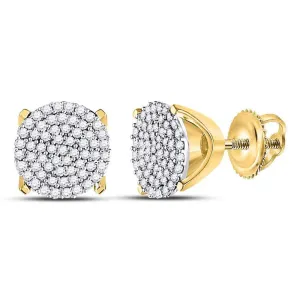 10K Yellow Gold Round Diamond Circle Cluster Stud Earrings 1/3 Cttw