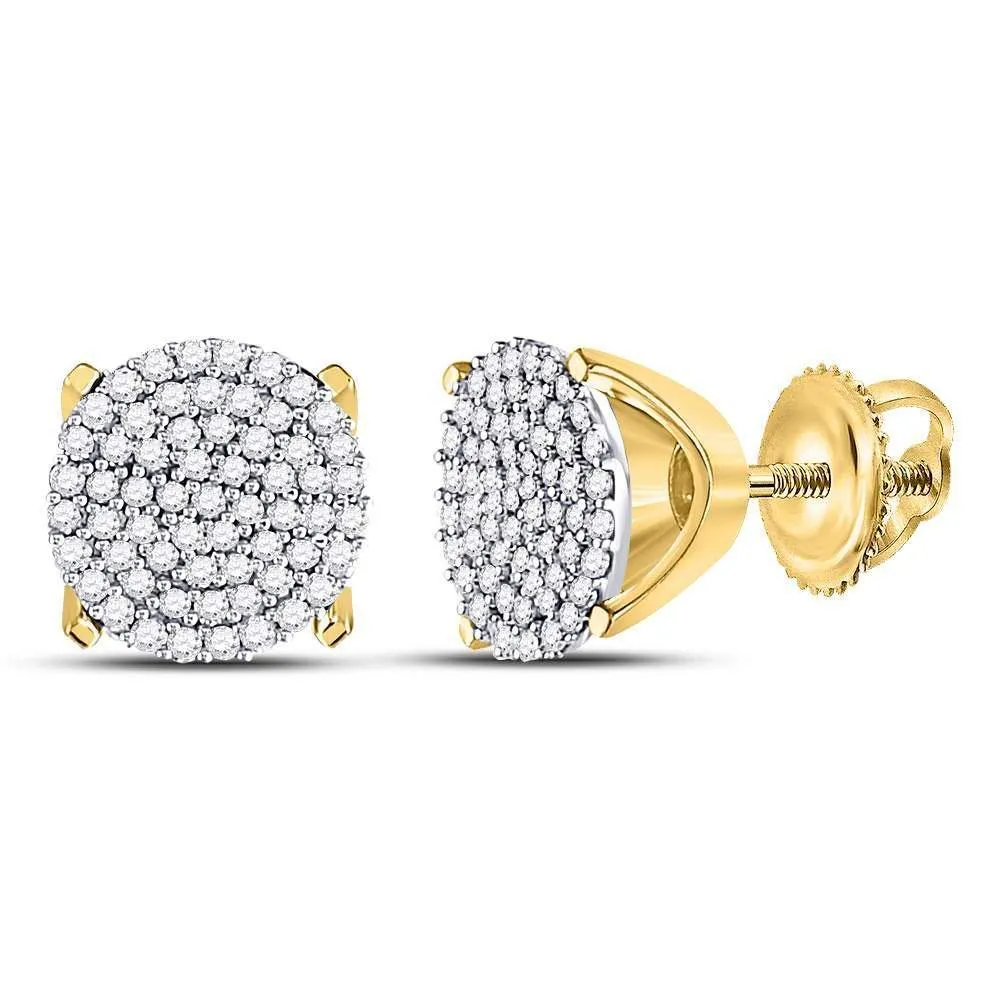 10K Yellow Gold Round Diamond Circle Cluster Stud Earrings 1/3 Cttw