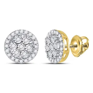 10K Yellow Gold Round Diamond Circle Frame Flower Cluster Earrings 3/8 Cttw