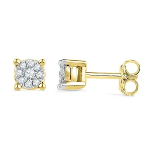 10K Yellow Gold Round Diamond Cluster Earrings 1/10 Cttw