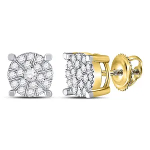 10K Yellow Gold Round Diamond Cluster Earrings 1/4 Cttw