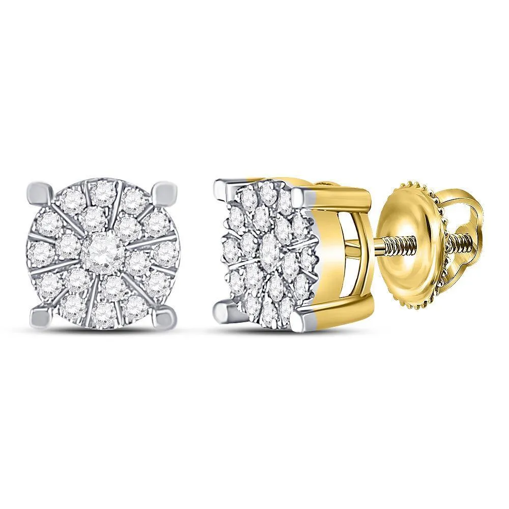 10K Yellow Gold Round Diamond Cluster Earrings 1/4 Cttw