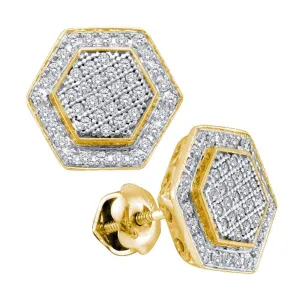 10K Yellow Gold Round Diamond Cluster Hexagon Stud Earrings 1/3 Cttw