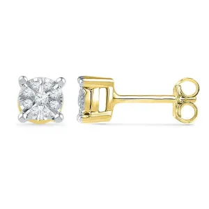 10K Yellow Gold Round Diamond Cluster Screwback Earrings 1/8 Cttw