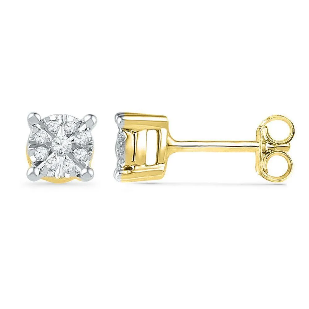 10K Yellow Gold Round Diamond Cluster Screwback Earrings 1/8 Cttw
