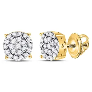 10K Yellow Gold Round Diamond Concentric Circle Cluster Earrings 1/4 Cttw