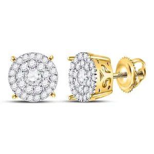 10K Yellow Gold Round Diamond Concentric Circle Cluster Earrings 3/8 Cttw