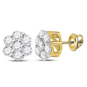 10K Yellow Gold Round Diamond Flower Cluster Earrings 1/3 Cttw