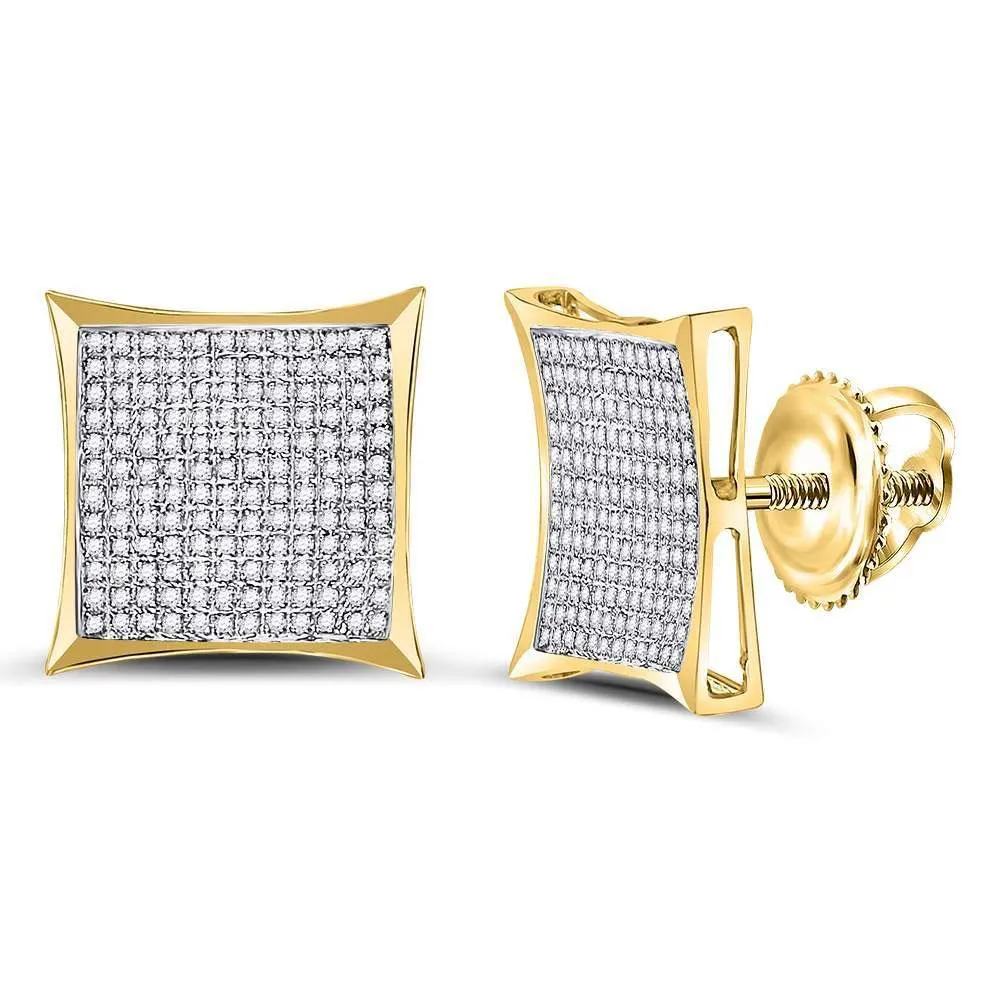 10K Yellow Gold Round Diamond Kite Cluster Earrings 7/8 Cttw