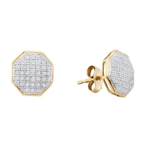 10K Yellow Gold Round Diamond Octagon Cluster Earrings 1/5 Cttw
