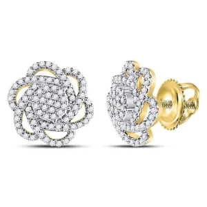 10K Yellow Gold Round Diamond Pinwheel Cluster Earrings 3/8 Cttw