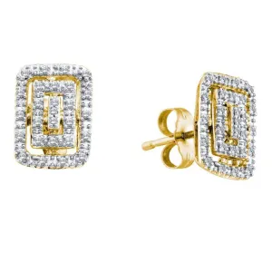 10K Yellow Gold Round Diamond Rectangle Cluster Earrings 1/10 Cttw