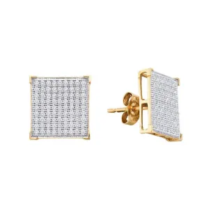 10K Yellow Gold Round Diamond Square Cluster Earrings 1/2 Cttw