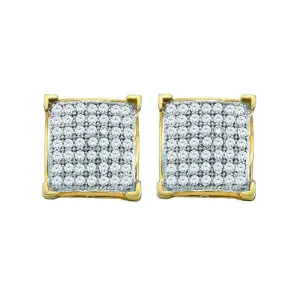 10K Yellow Gold Round Diamond Square Cluster Earrings 1/6 Cttw