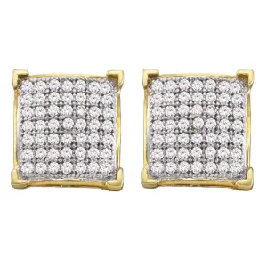 10K Yellow Gold Round Diamond Square Cluster Screwback Earrings 1/3 Cttw