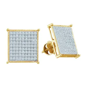 10K Yellow Gold Round Diamond Square Cluster Stud Earrings 3/8 Cttw