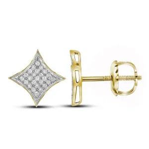 10K Yellow Gold Round Diamond Square Kite Cluster Stud Earrings 1/6 Cttw
