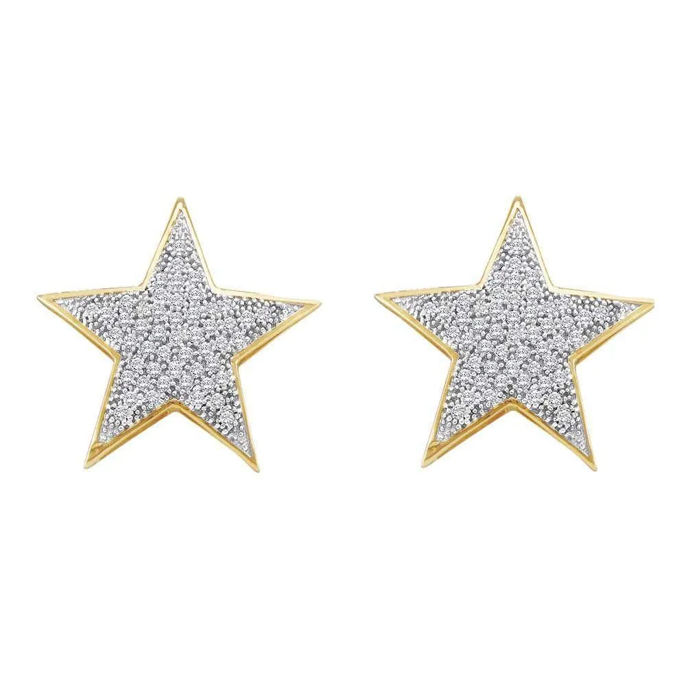 10K Yellow Gold Round Diamond Star Cluster Stud Earrings 1/4 Cttw
