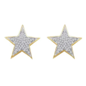 10K Yellow Gold Round Diamond Star Cluster Stud Earrings 1/4 Cttw