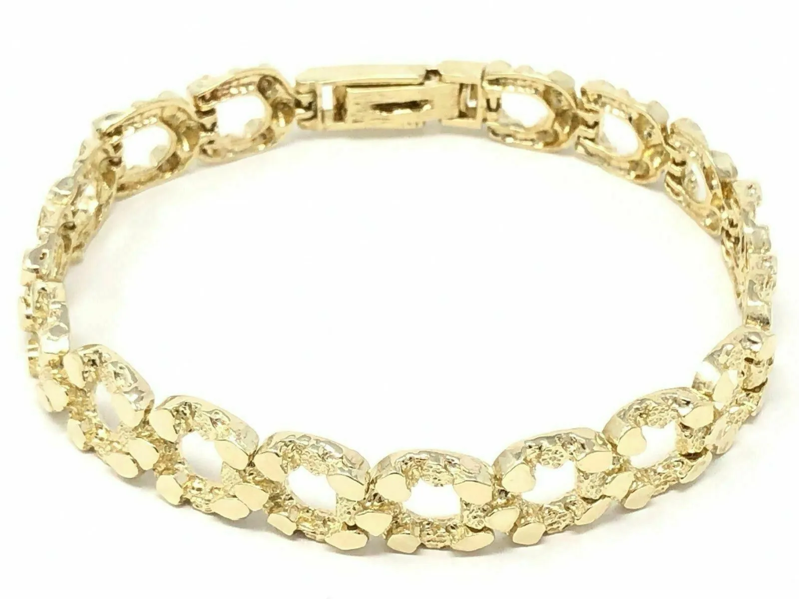 10k Yellow Gold Solid Horse Shoe Nugget Bracelet 7.5" 10.5mm 20 grams
