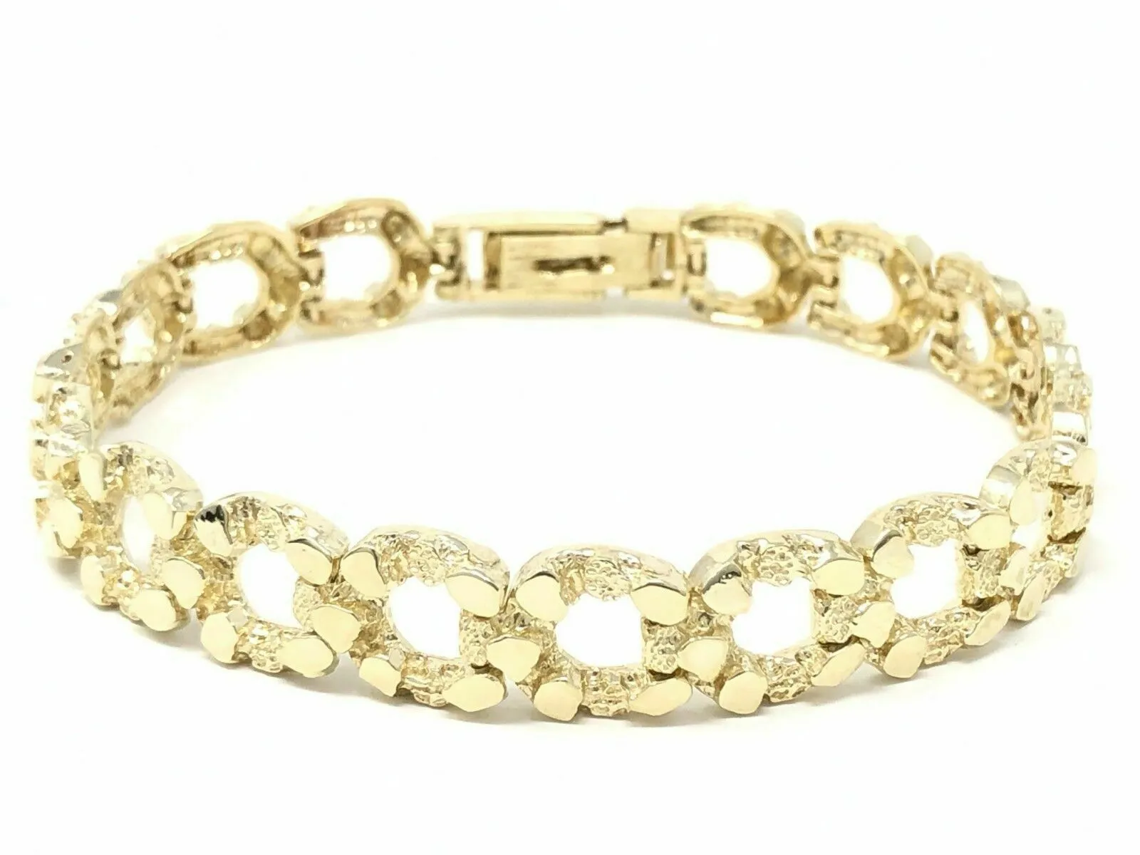 10k Yellow Gold Solid Horse Shoe Nugget Bracelet 7.5" 10.5mm 20 grams