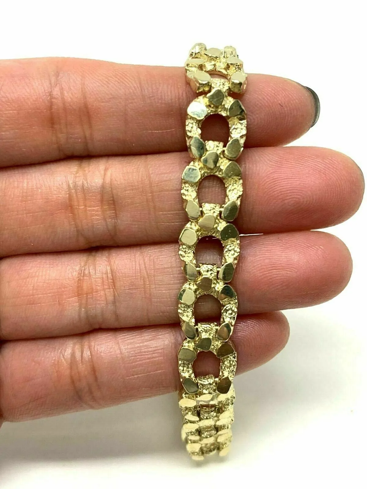 10k Yellow Gold Solid Horse Shoe Nugget Bracelet 8" 10.5mm 21 grams