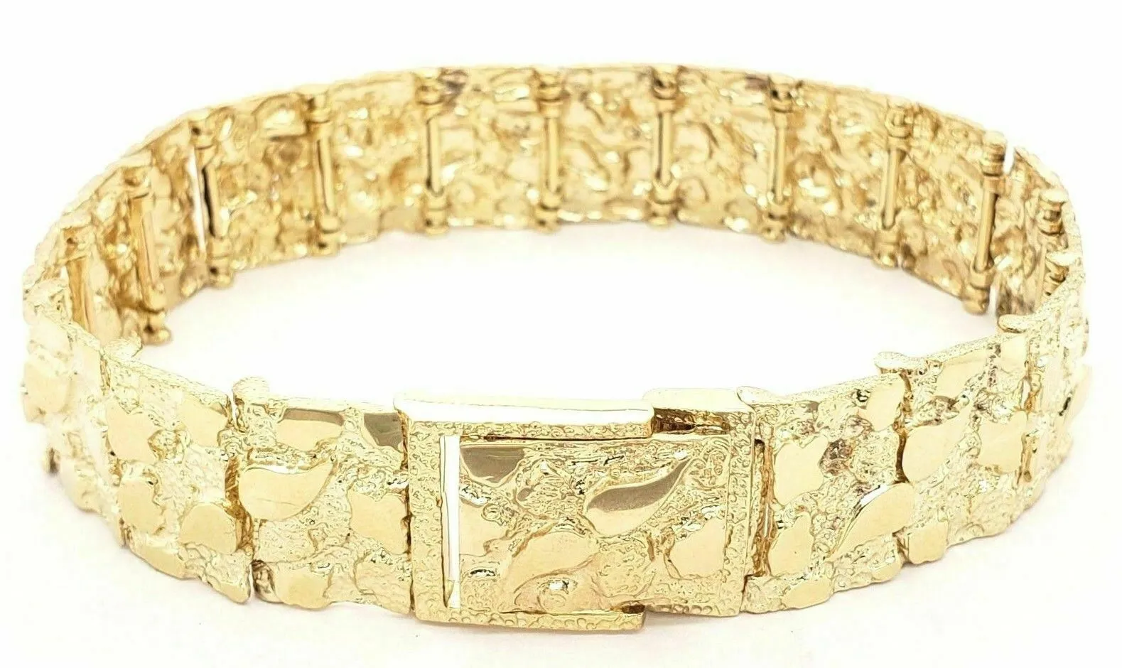10k Yellow Gold Solid Nugget Bracelet 8" - 8.5" 15.5mm 36 grams