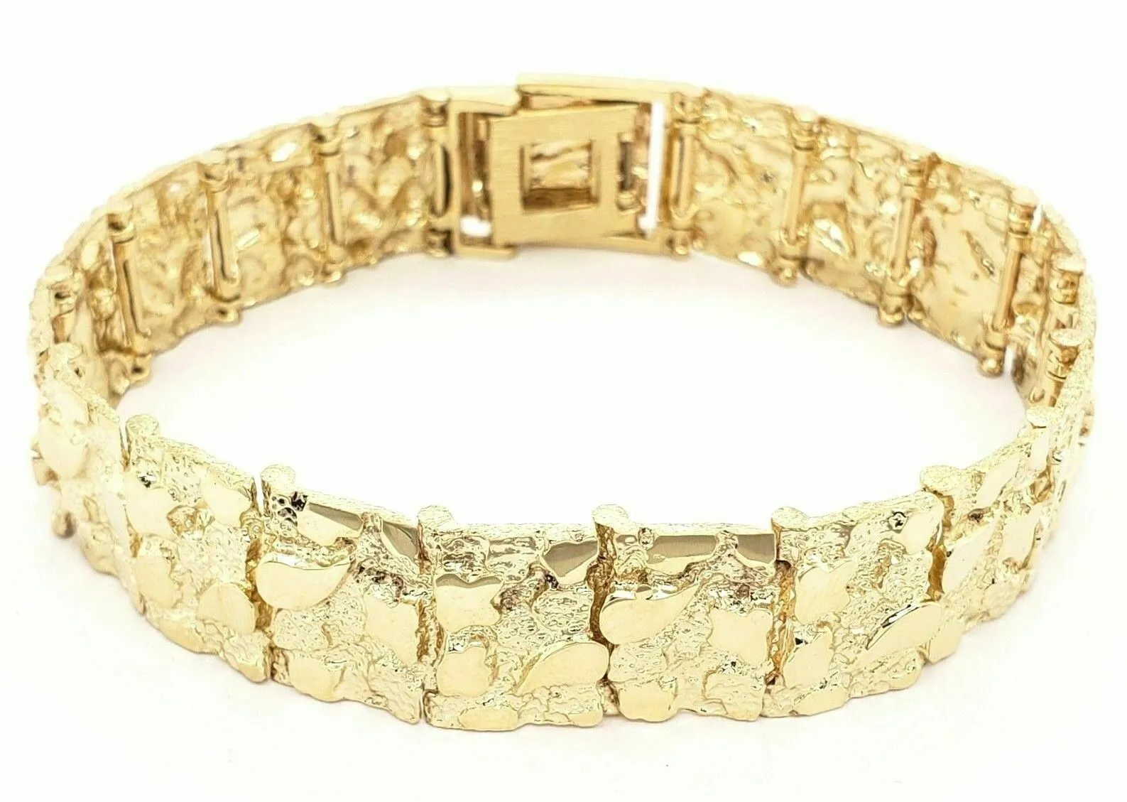 10k Yellow Gold Solid Nugget Bracelet 8" - 8.5" 15.5mm 36 grams