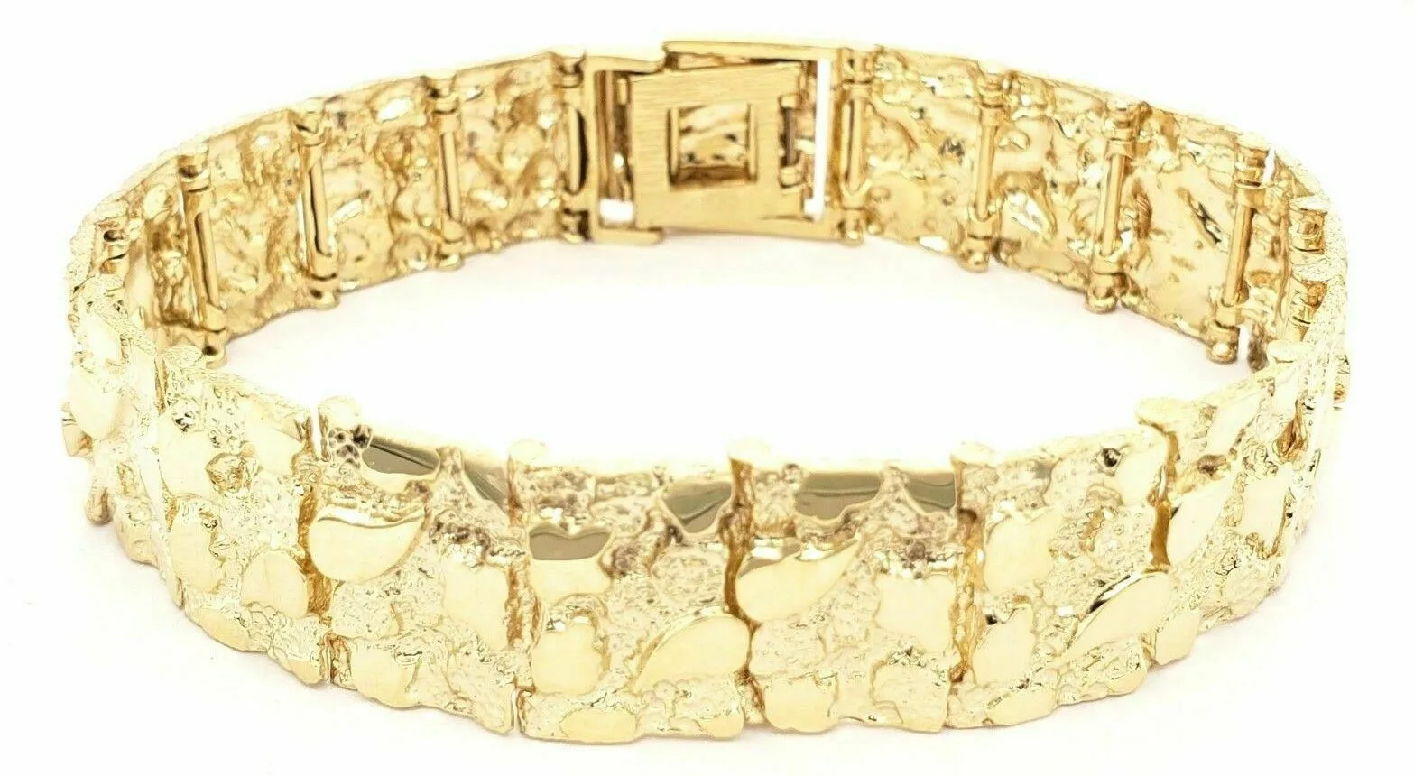 10k Yellow Gold Solid Nugget Bracelet 8" - 8.5" 15.5mm 36 grams